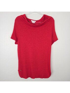 Lacoste Top Short Sleeve T-shirt Viscose Linen Cowl Neck Red Size EU 42 US L